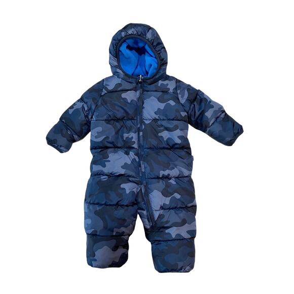 Baby Gap Snowsuit Bib Puffer Camo Insulated Logo Coat Size 6-12 Months - Picture 1 of 3